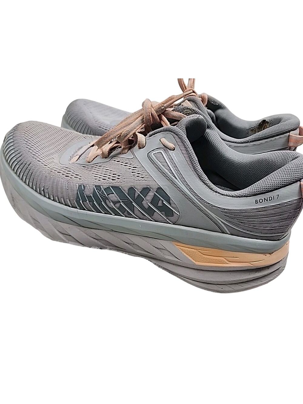 Hoka One Bondi 7 WIDE Running Womens Size 10.5 1110531-HMSH Grey Pink